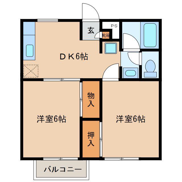サニーサイドコート(2DK/2階)の間取り写真