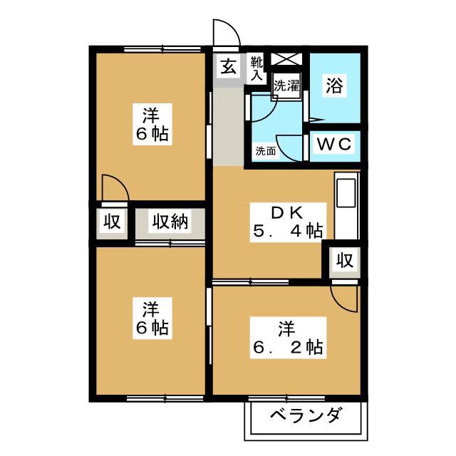 シンセリティーヒルズ(3DK/1階)の間取り写真
