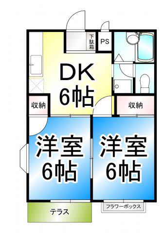 アーバン稲葉(2DK/1階)の間取り写真