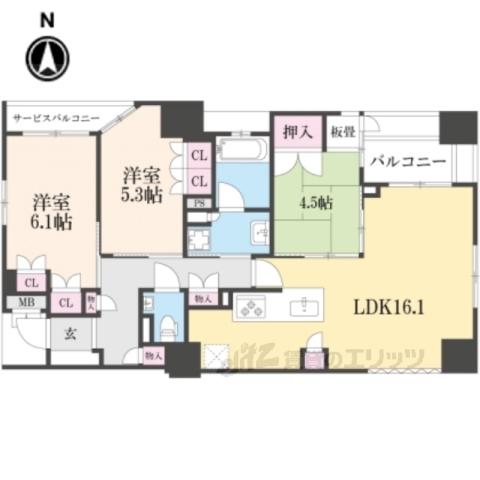 ローレルコート御所南(3LDK/4階)の間取り写真