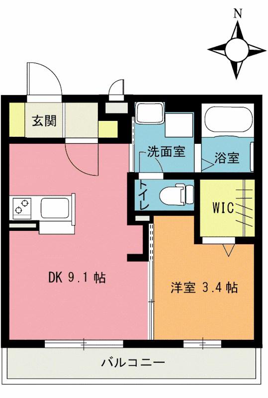 オークヒル仲町(1DK/1階)の間取り写真