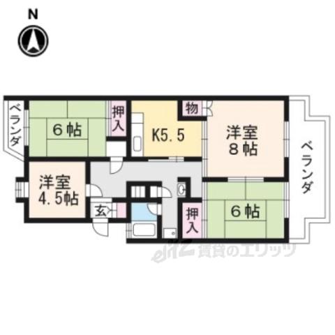 ジャデーン桂Ⅰ(4DK/2階)の間取り写真
