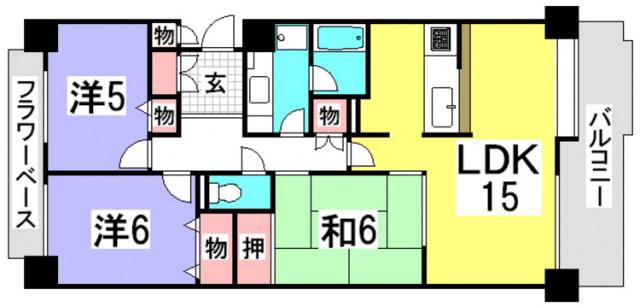 井口台パークヒルズ参番館(3LDK/2階)の間取り写真