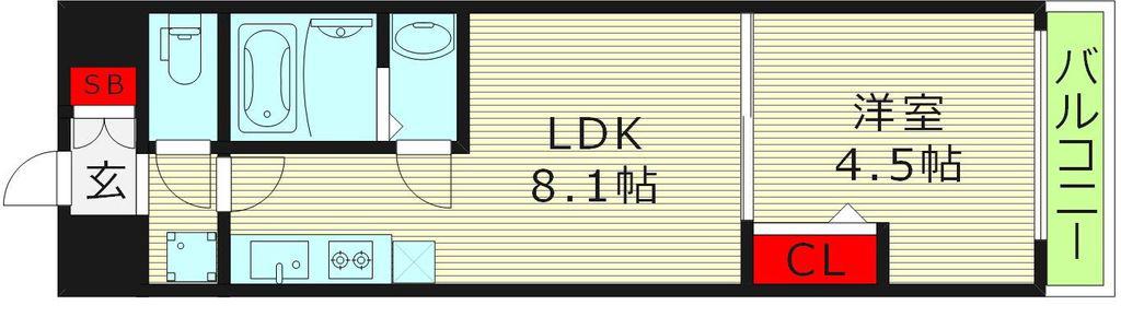 プレサンスOSAKA東成中本ハーヴィル(1LDK/4階)の間取り写真