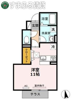 サニービレッジI(ワンルーム/1階)の間取り写真