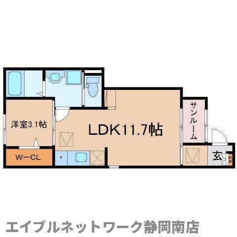 高岡ヒルズ A(1LDK/1階)の間取り写真