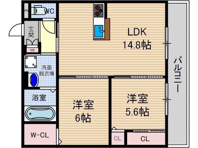 エクセル総持寺(2LDK/2階)の間取り写真
