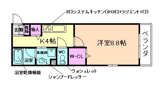 フェリーチェ(1K/2階)の間取り写真
