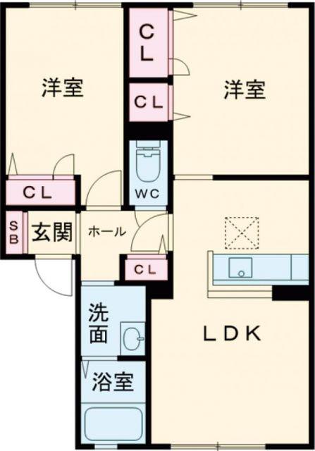 ファミリーアーレ小津奈木 (2LDK/1階)の間取り写真