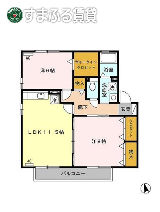 シャルマン松橋C(2LDK/2階)の間取り写真