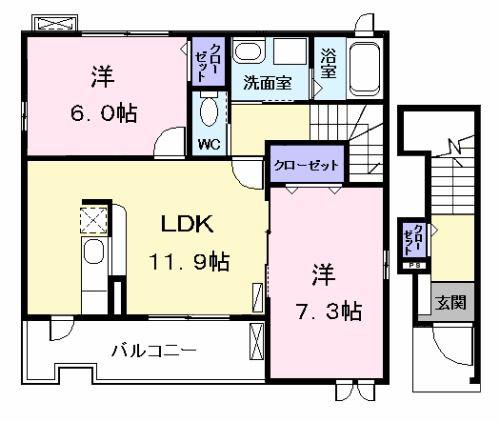 ノーブルヴィラ I(2LDK/2階)の間取り写真