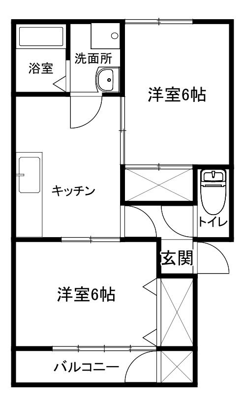 ユートピア F棟(2DK/1階)の間取り写真