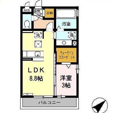 フロール花水木(1LDK/1階)の間取り写真