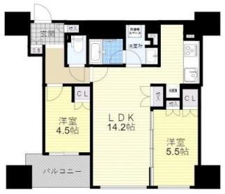ローレルタワー御堂筋本町(2LDK/19階)の間取り写真