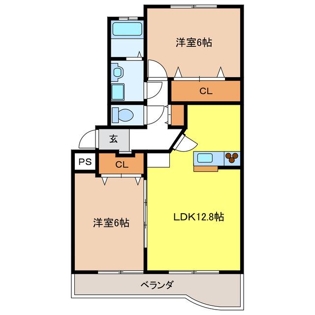 アズーレ若福町(2LDK/1階)の間取り写真