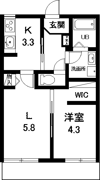 フレグランス一本木B(1LDK/1階)の間取り写真