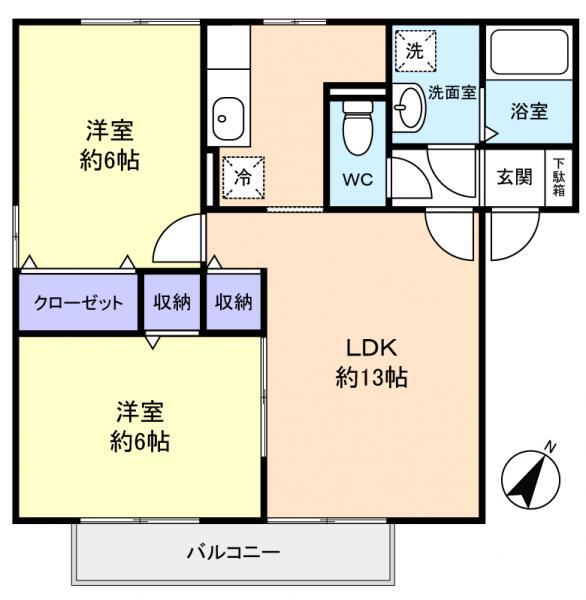 K′SシャンブルV(2LDK/2階)の間取り写真