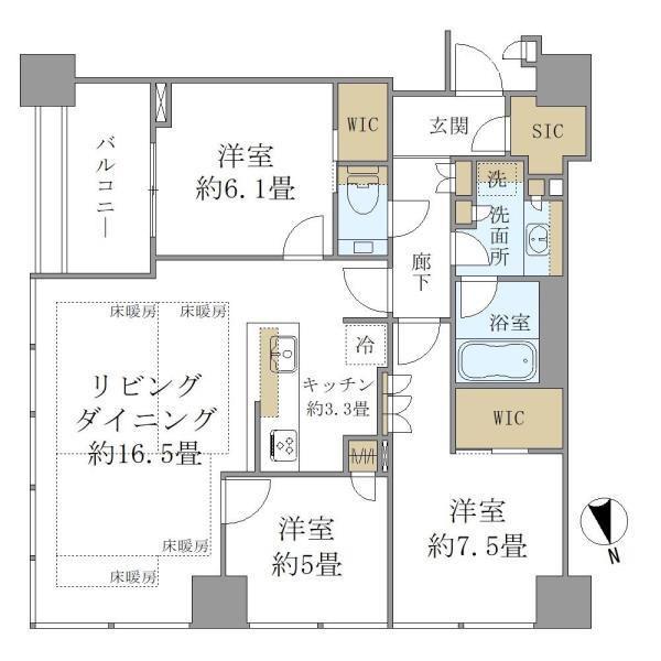 白金ザ・スカイ(3LDK/22階)の間取り写真