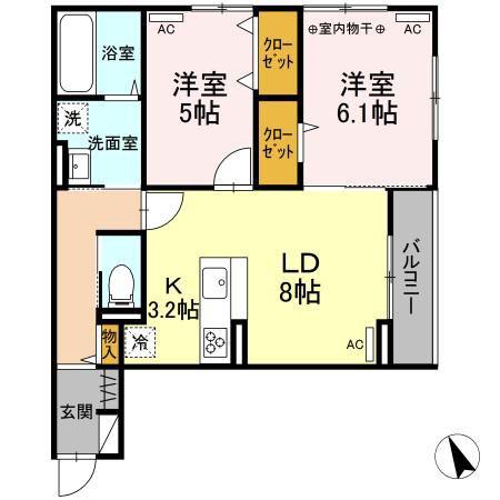 D-ROOM銀杏町(2LDK/3階)の間取り写真