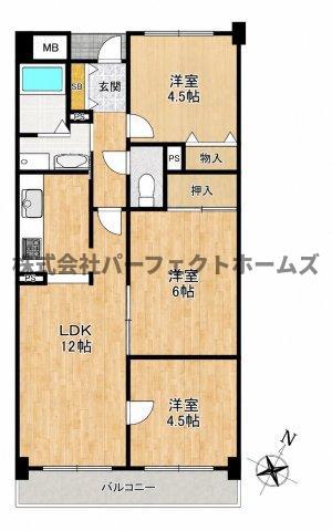 ロイヤルシャトー交野(3LDK/2階)の間取り写真