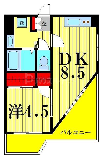 宝生ビルI(1DK/4階)の間取り写真