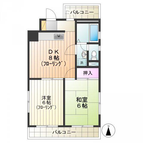 国立グレースマンション(2DK/2階)の間取り写真