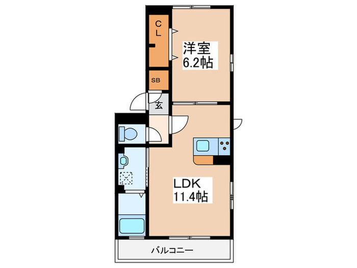 クヴァルチーラ奥戸(1LDK/1階)の間取り写真