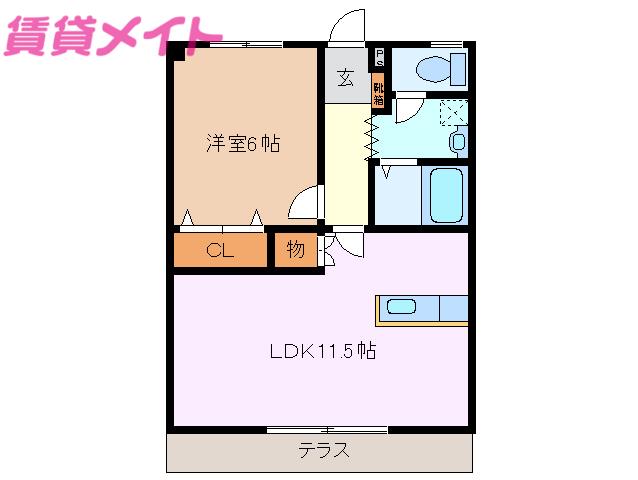 コーキア富洲原(1LDK/1階)の間取り写真