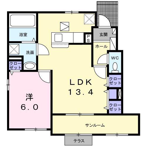 HINOTORI新守山(1LDK/1階)の間取り写真