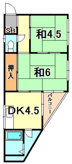 稲垣ビル(2DK/4階)の間取り写真