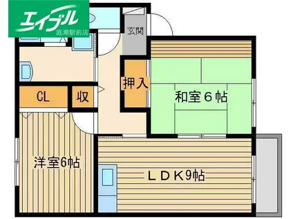 ベルリーフ花尻B(2LDK/2階)の間取り写真