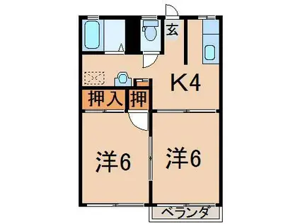 ラ・ポール西中央(2K/2階)の間取り写真