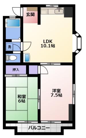 コーポスカイハイ(2LDK/3階)の間取り写真