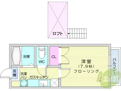 ホワイトキャッスル遠見塚7番館(1K/2階)の間取り写真