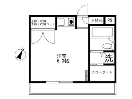 第3丸仙ハイツ(ワンルーム/2階)の間取り写真