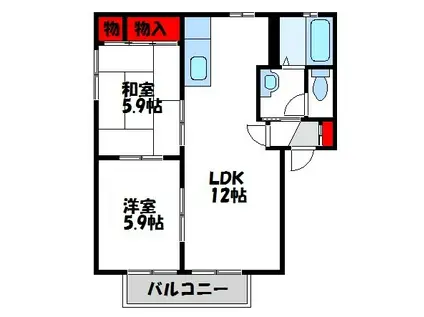 ヴェルドミール A棟(2LDK/1階)の間取り写真