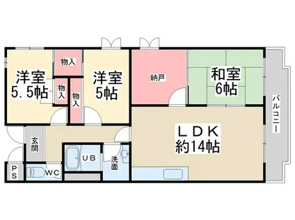 クレセール宝塚(3SLDK/3階)の間取り写真