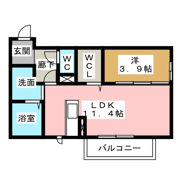 アルカディア 日永(1LDK/1階)の間取り写真