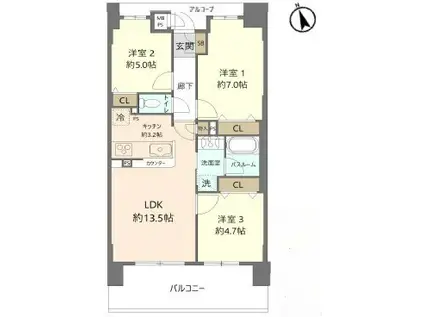 ワコーレ姫路城巽ガーデンズ(3LDK/11階)の間取り写真