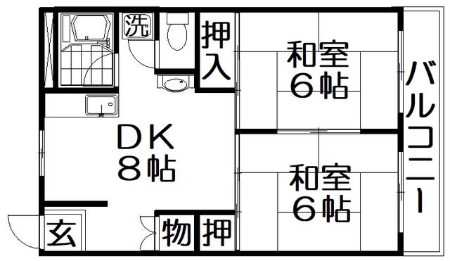 にしまちハイツ(2DK/1階)の間取り写真