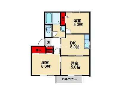 ラフォーンヴィラ(3DK/2階)の間取り写真