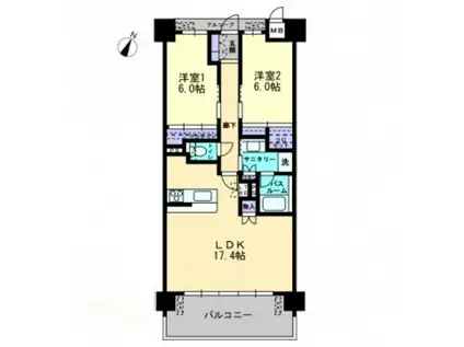 アルファステイツ新飯塚柏の森(2LDK/2階)の間取り写真