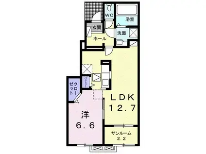 アンドロイ アンソレイユ B(1LDK/1階)の間取り写真