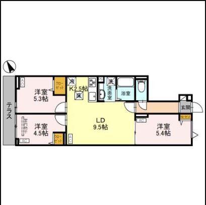 セレスティア松が丘(3LDK/1階)の間取り写真