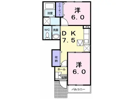 アカシヤII(2DK/1階)の間取り写真