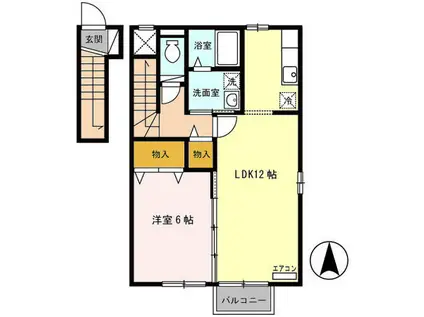 グランモアA(1LDK/2階)の間取り写真