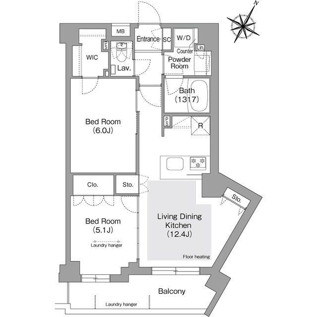 コンフォリア・リヴ文京護国寺(2LDK/5階)の間取り写真