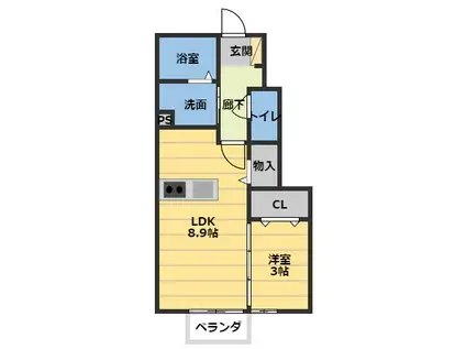 グランテージ上浜(1LDK/1階)の間取り写真