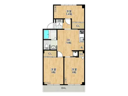 山一戸田ステーツ(3DK/4階)の間取り写真