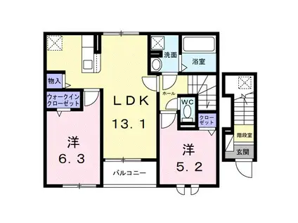ブリリアント・ヴィラ(2LDK/2階)の間取り写真